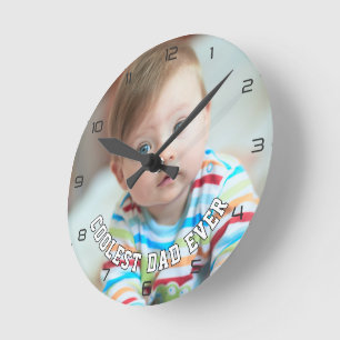 Horloge Ronde Première Fête des Pères Papa le Plus Cool Bébé Pho