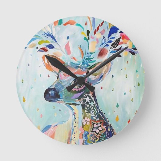 Horloge Ronde Pretty Modern Deer Art Flower Antler (Recto)