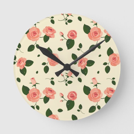 Horloge Ronde Pretty Pink Roses Pastel Pink Pattern (Recto)