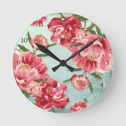 Horloge Ronde Pretty Retro Flower Chintz Peonies (Recto)