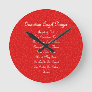 Horloge Ronde Prière de l'ange gardien Coeurs rouges