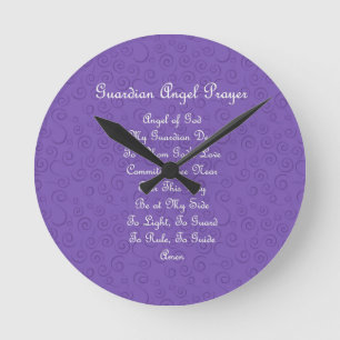 Horloge Ronde Prière du Guardian Angel violet