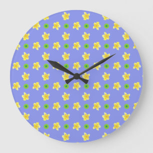 Horloge ronde : Primroses sur Bleu Violet, Polkas