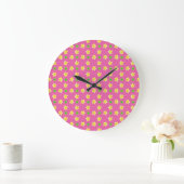 Horloge ronde : Primroses sur Rose profond, Polkas (Maison)