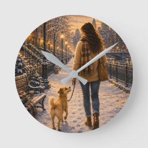 Horloge Ronde Promenade Cozy d'Hiver avec Mon Meilleur Ami