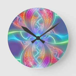 Horloge Ronde Psychédélic Rainbow Swirls Fractal Pattern