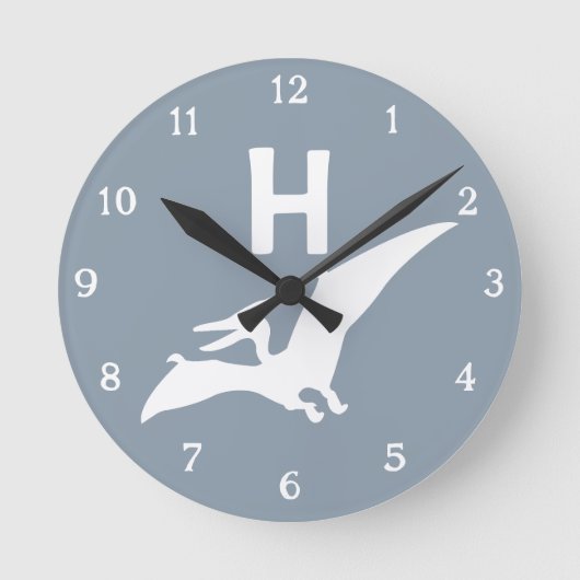 Horloge Ronde Pterodactyl Dinosaur Monogram Nursery Wall Clock (Recto)