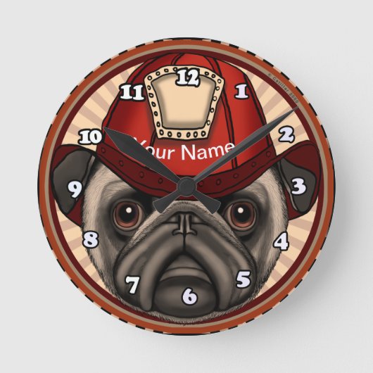 Horloge Ronde Pug pompier (Recto)