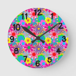 Horloge Ronde Puissance des fleurs des années 1970