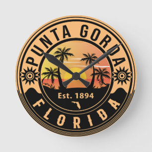 Horloge Ronde Punta Gorda Florida Retro Sunset Souvenirs 60s
