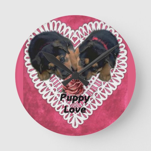 Horloge Ronde Puppy Love Valentines (Recto)