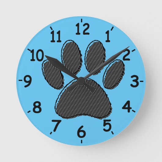 Horloge Ronde Puppy Paw On Blue (Recto)