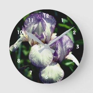 Horloge Ronde Purple and white bearded Iris Flower Pair