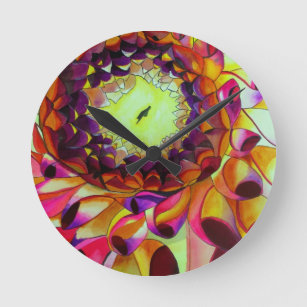 Horloge Ronde Purple Dahlia abstract original flower art
