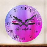 Horloge Ronde Purple Pink Monogram Glitter Eyelashes<br><div class="desc">Purple and Pink Faux Foil Metallic Sparkle Glitter Brushed Metal Monogram Name and Initial Eyelashes (Lashes),  Eyelash Extensions and Eyes small decorative clock. The design makes the perfect sweet 16 birthday,  wedding,  bridal shower,  anniversary,  baby shower or bachelorette party gift for someone looking for a trendy cool style.</div>