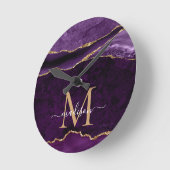 Horloge Ronde Purple Violet Gold Agate Geode Glitter (Angle)