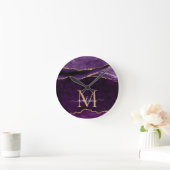 Horloge Ronde Purple Violet Gold Agate Geode Glitter (Maison)