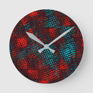 Horloge Ronde Quadriculados riscados em vermelho e azul claro.