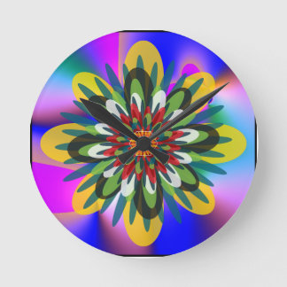 Horloge Ronde Quantum Floral coloré Mandala Géométrique Rétro 
