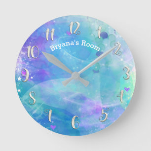 Horloge Ronde Queue de sirène sarcelle personnalisée aquarelle p