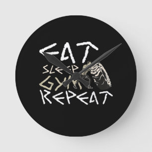 Horloge Ronde Quota Eat Sleep Gym Repeat Funny