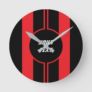 Horloge Ronde Racing Red Double Stripes Sports Personnalisé