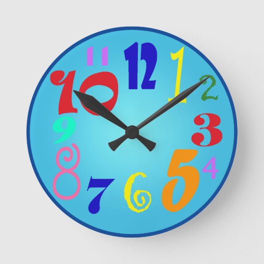Horloge Ronde Radio colourful numbers on shaded blue (Recto)
