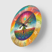 Horloge Ronde Rainbow Tree of Life (Angle)