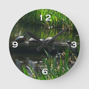 Horloge Ronde Rangée de tortues Green Nature Photo