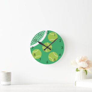 Horloge Ronde Raquette de balle de tennis verte moderne