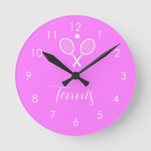 Horloge Ronde Raquettes de tennis et boule rose profond (Recto)