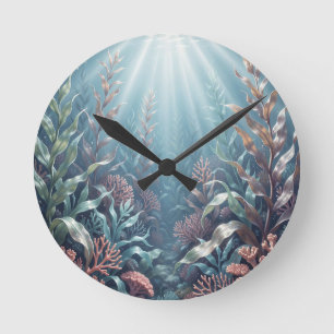 Horloge Ronde Rays de soleil sous-marins Récif de corail Algues 
