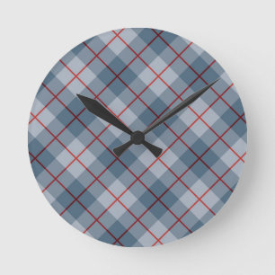 Horloge Ronde Rayure Bleu-Rouge de plaid polarisé