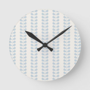 Horloge Ronde Rayure de feuille bleu clair