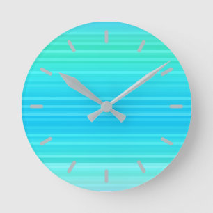 Horloge Ronde Rayures abstraites de vert bleu de turquoise de