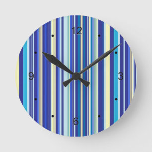 Horloge Ronde Rayures bleues et crèmes