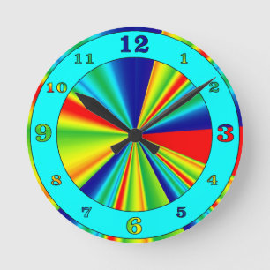 Horloge Ronde Rayures Colorées Moulinet Anneau Aqua Numéroté