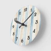 Horloge Ronde Rayures Crème Bleu de Plage (Angle)