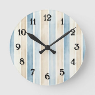 Horloge Ronde Rayures Crème Bleu de Plage  