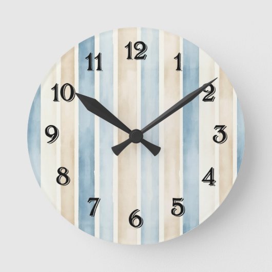 Horloge Ronde Rayures Crème Bleu de Plage (Recto)