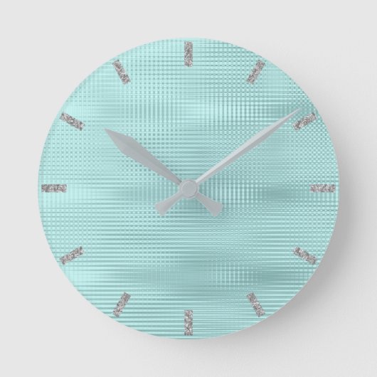 Horloge Ronde Rayures métalliques minimales turquoises de gris (Recto)