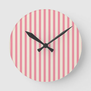 Horloge Ronde Rayures verticales rose et crème de cirque vintage