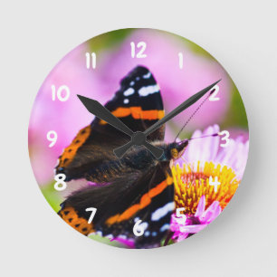 Horloge Ronde Red Amiral Butterfly Acrylic wall clock