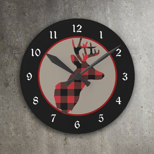 Horloge Ronde Red Black Buffalo Plaid