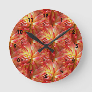Horloge Ronde Red Dahlia Flower Motif Nature