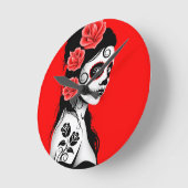 Horloge Ronde Red day of the Dead Sugar Skull (Angle)