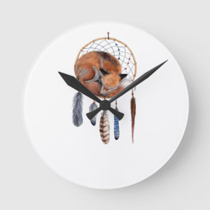Horloge Ronde Red Fox dormant sur Dreamcatcher