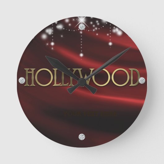 Horloge Ronde Red & Gold Hollywood Glam Personalized Wall Clock (Recto)