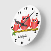 Horloge Ronde Red Owls Design Personalised (Angle)
