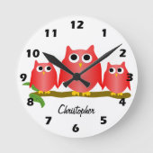 Horloge Ronde Red Owls Design Personalised (Recto)